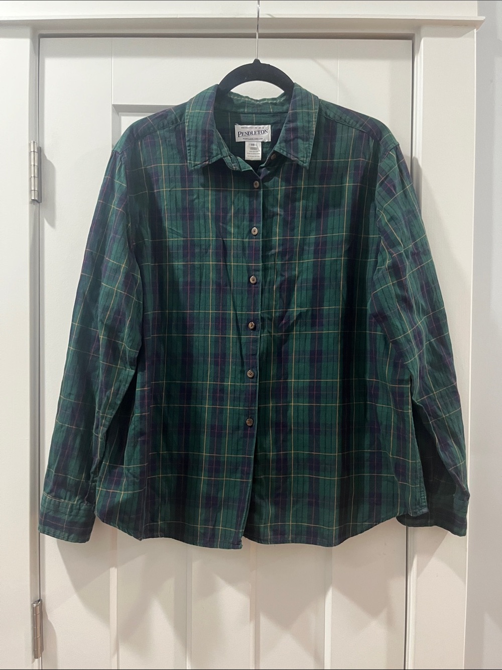 Pendleton Green and Navy Plaid Button-Up Shirt Womens 18